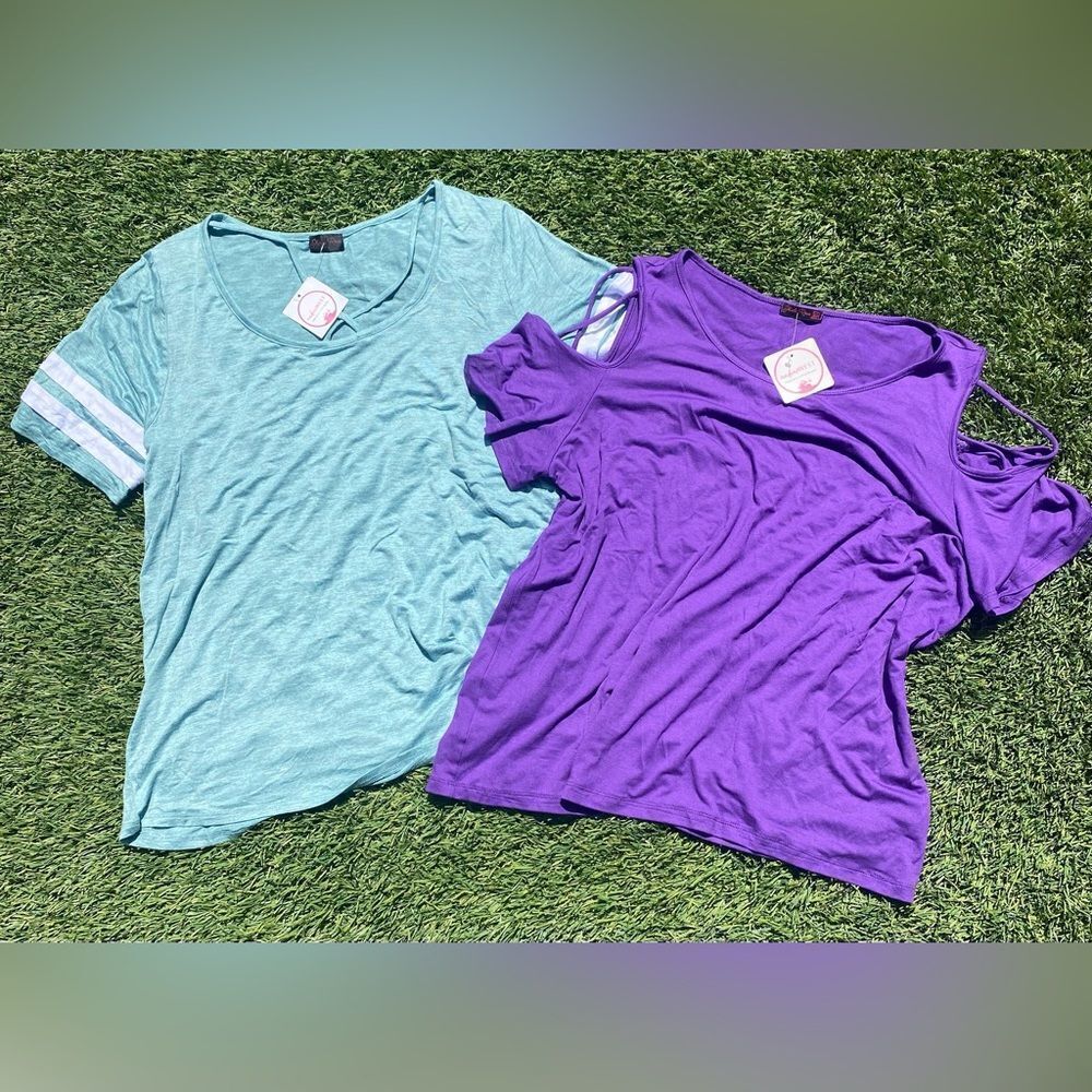 Nadine West Shiela Rose XL 2 pack Shirts New with tags purple and aqua blue